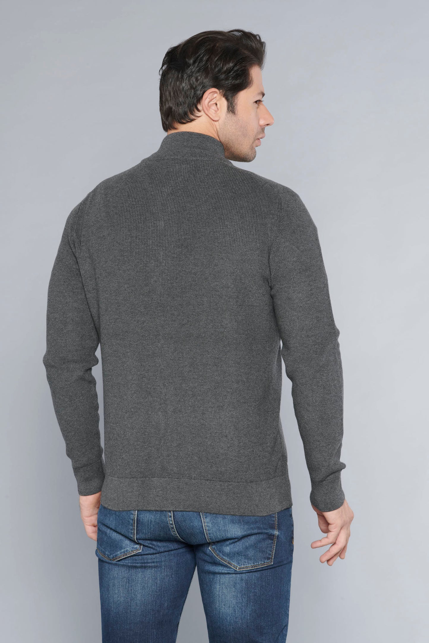 Men's Zipper Cotton Dark Grey Cardigan