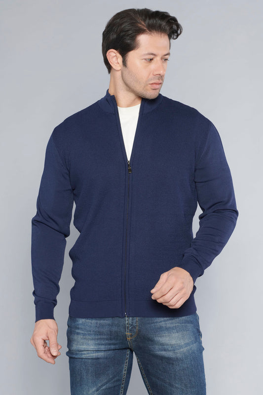 Men's Zipper Navy Cardigan