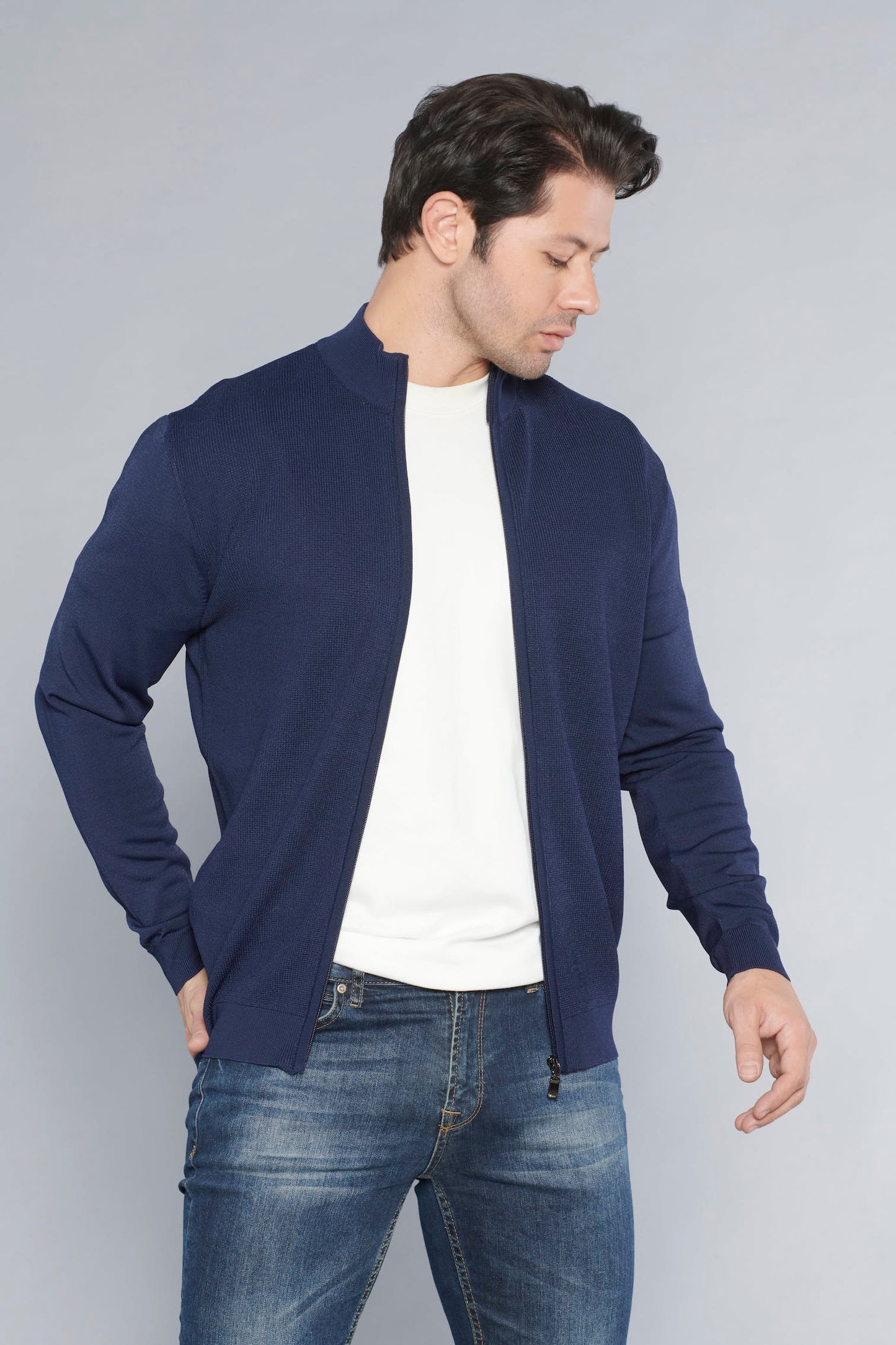 Men's Zipper Navy Cardigan