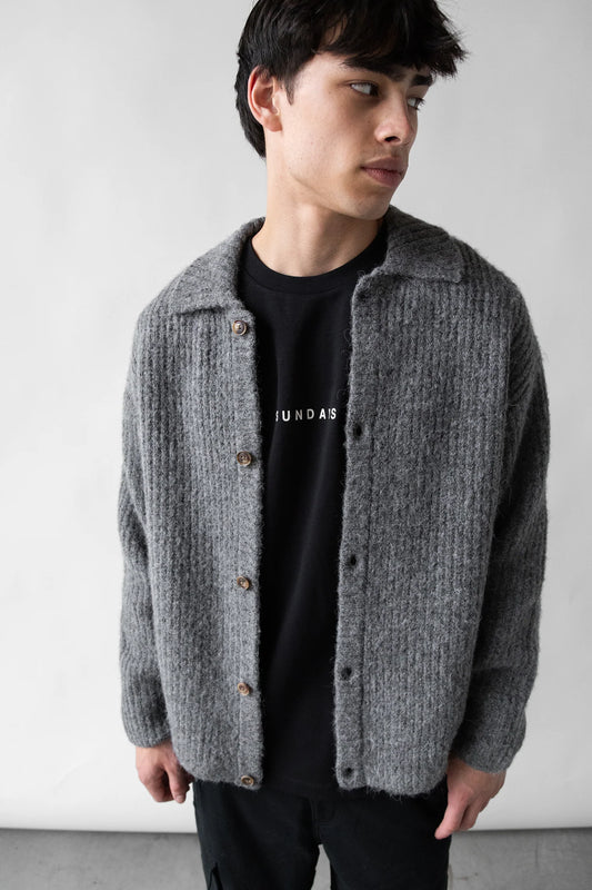 Men's Collared Grey Cardigan