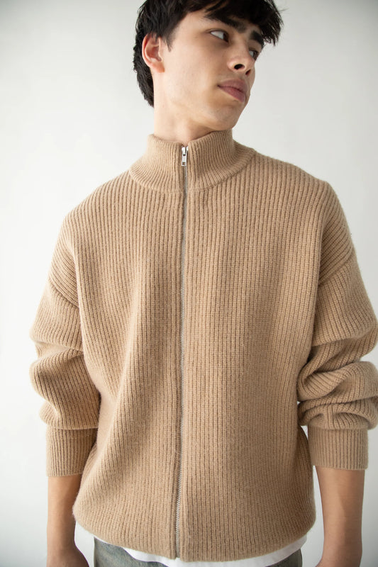 Men's Zip up Beige Cardigan