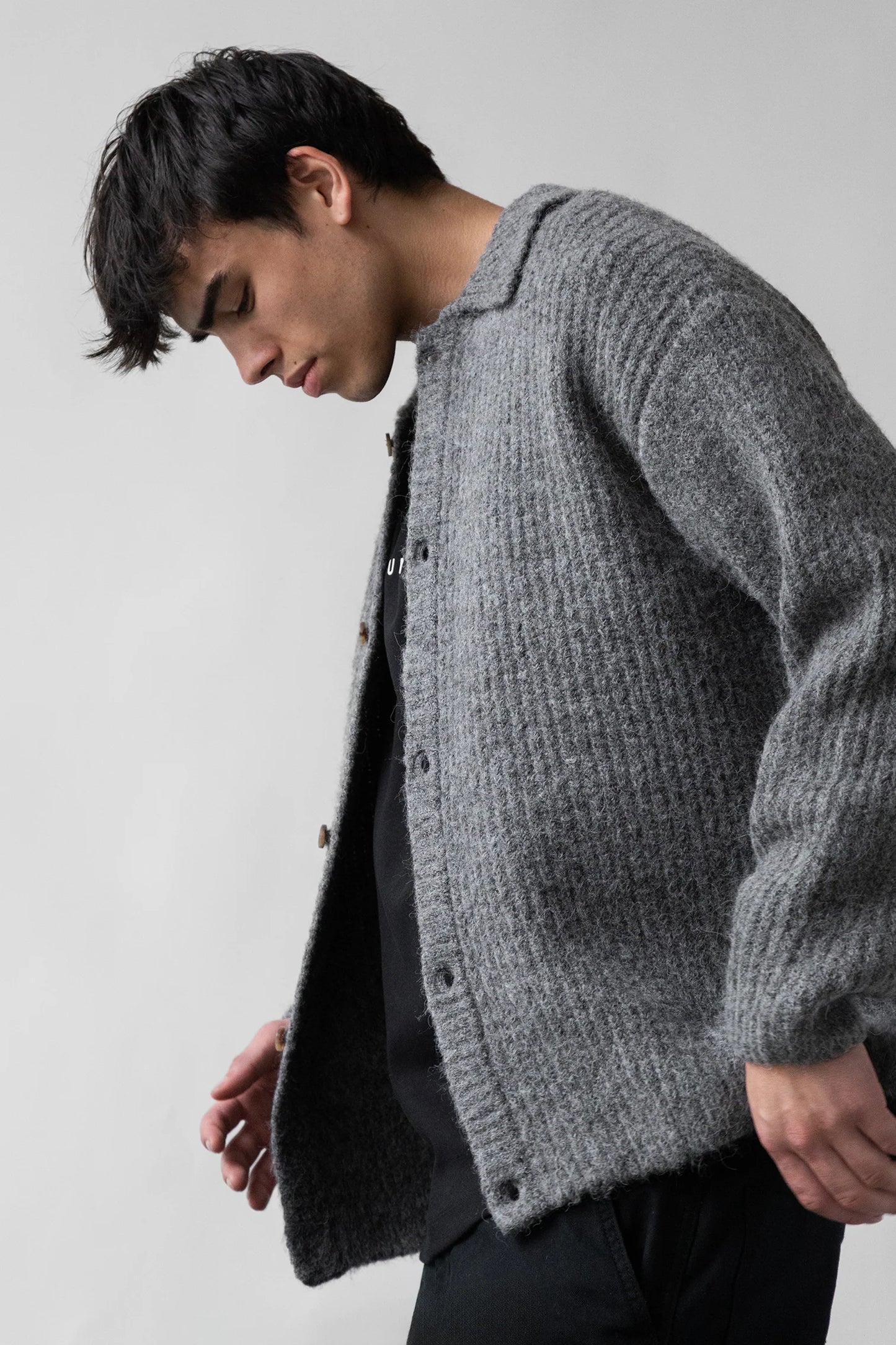 Men's Collared Grey Cardigan