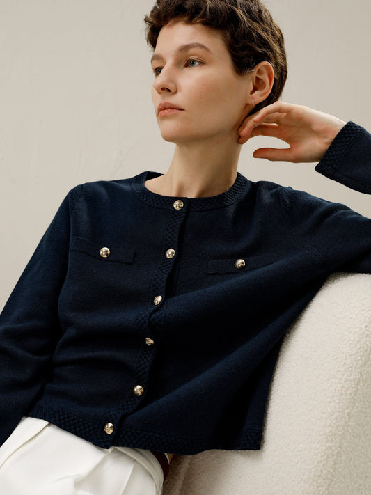 Women's Button Navy Cardigan