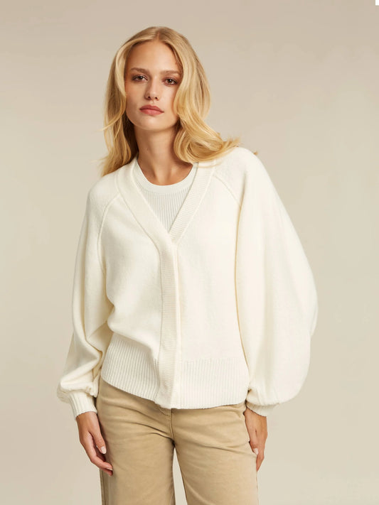 Women's Balloon Sleeves Cream Cardigan