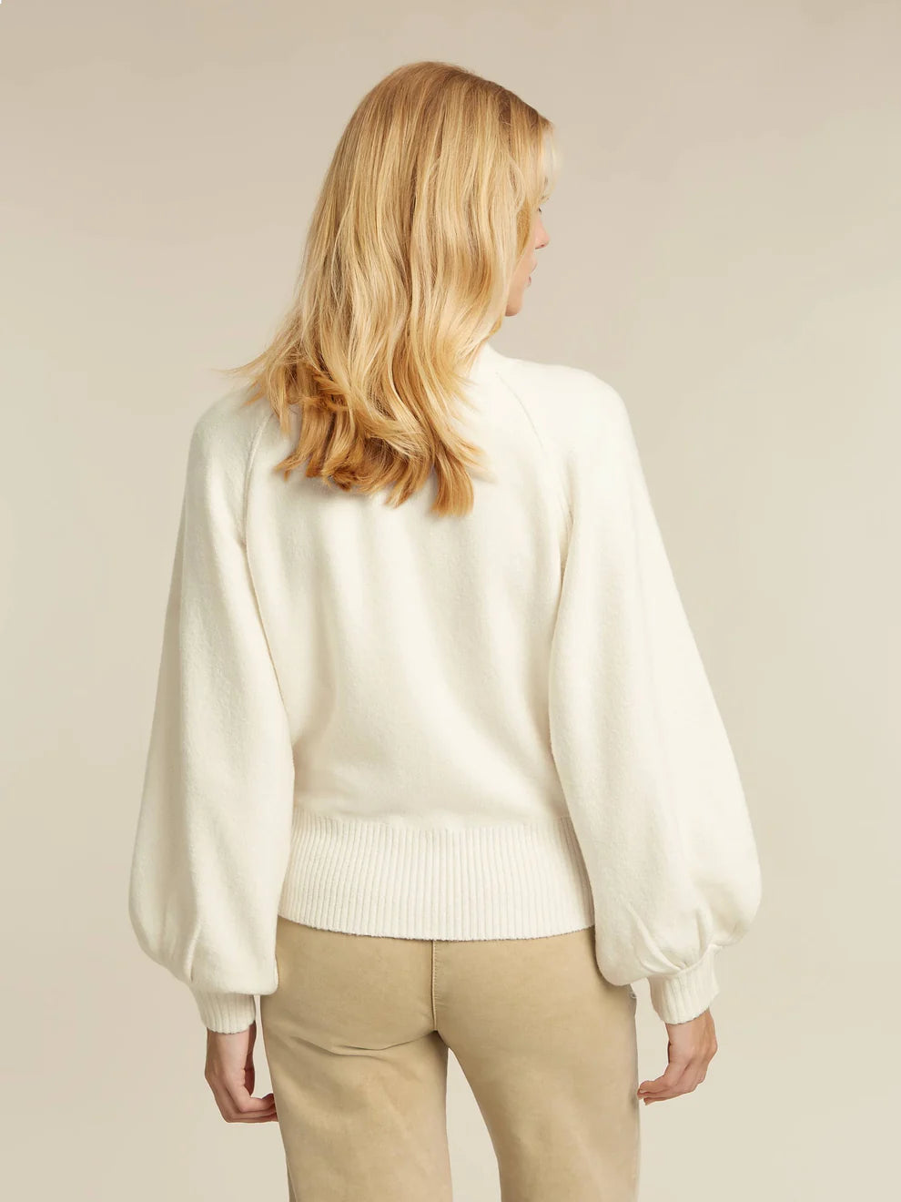 Women's Balloon Sleeves Cream Cardigan