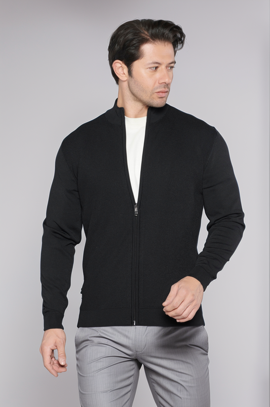 Men's Zipper Black Cardigan